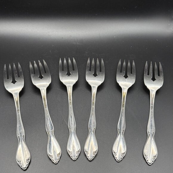 Set Of 6 Oneida Stainless Steel Berkeley Pattern Salad Forks 6.25" Floral Design - Picture 2 of 5